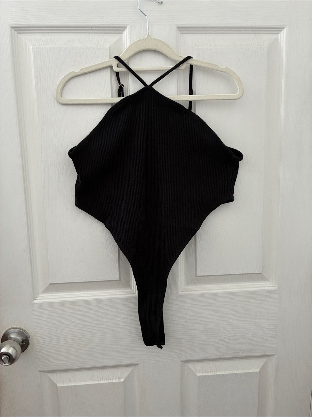 Black Ribbed high cut bodysuit